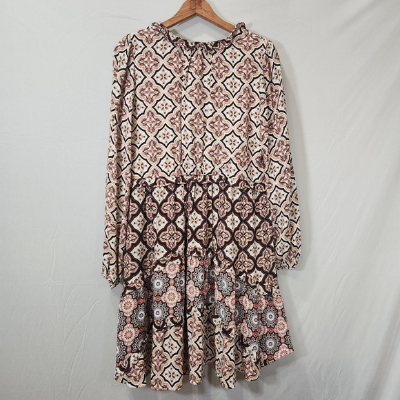 Anthropologie Tan Brown Boho V Neck Dress 100% VISCOSE - Picture 9 of 14